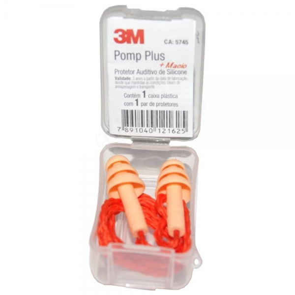Kit com 100 Protetor Auditivo Tipo Plug 3M Silicone - Laranja